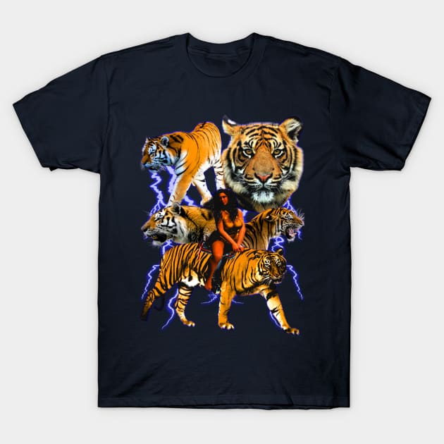 Lightning Tigers - Vintage 90's Graphic Very Cool And Sick T-Shirt by blueversion